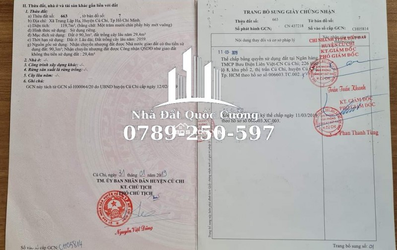 Chủ gởi bán lô đất Thổ Cư đường 57 xã Trung Lập Hạ giá 480tr